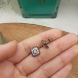 0.10 Carat (ctw) Black & White Plated Sterling Silver Round White Diamond Ladies Square Shape Fashion Stud Earrings 1/10 CT