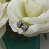 0.10 Carat (ctw) Black & White Plated Sterling Silver Round White Diamond Ladies Square Shape Fashion Stud Earrings 1/10 CT