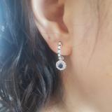 1.45 Carat (ctw) 10K White Gold Round Blue Sapphire & White Diamond Ladies Halo Style Dangling Drop Earrings 1 1/2 CT