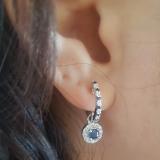 1.45 Carat (ctw) 18K White Gold Round Blue Sapphire & White Diamond Ladies Halo Style Dangling Drop Earrings 1 1/2 CT