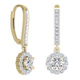 0.95 Carat (ctw) 10K Yellow Gold Round White Diamond Ladies Halo Style Dangling Drop Earrings 1 CT