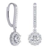 0.95 Carat (ctw) 14K White Gold Round White Diamond Ladies Halo Style Dangling Drop Earrings 1 CT