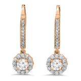 0.95 Carat (ctw) 18K Rose Gold Round White Diamond Ladies Halo Style Dangling Drop Earrings 1 CT