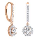 0.95 Carat (ctw) 18K Rose Gold Round White Diamond Ladies Halo Style Dangling Drop Earrings 1 CT