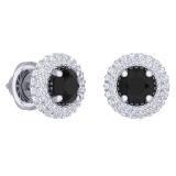 2.40 Carat (ctw) 10K White Gold Round Black & White Diamond Ladies Halo Style Stud Earrings