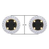 2.40 Carat (ctw) 10K Yellow Gold Round Black & White Diamond Ladies Halo Style Stud Earrings