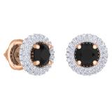 2.40 Carat (ctw) 18K Rose Gold Round Black & White Diamond Ladies Halo Style Stud Earrings