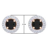 2.40 Carat (ctw) 18K Rose Gold Round Black & White Diamond Ladies Halo Style Stud Earrings