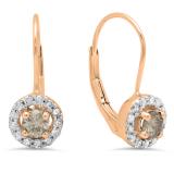 0.55 Carat (Ctw) 10K Rose Gold Round White & Champagne Diamond Ladies Halo Style Huggies Hoop Earrings 1/2 CT