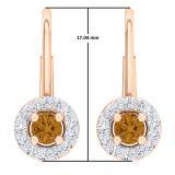 0.55 Carat (Ctw) 10K Rose Gold Round White & Champagne Diamond Ladies Halo Style Huggies Hoop Earrings 1/2 CT