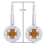 0.55 Carat (Ctw) 10K White Gold Round White & Champagne Diamond Ladies Halo Style Huggies Hoop Earrings 1/2 CT
