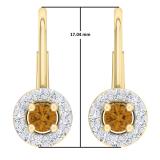 0.55 Carat (Ctw) 10K Yellow Gold Round White & Champagne Diamond Ladies Halo Style Huggies Hoop Earrings 1/2 CT