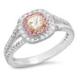 0.95 Carat (Ctw) Two Tone Rose Gold Plated 10K White Gold Cushion Morganite & Round Pink Sapphire & Diamond Bridal Halo Split Shank Engagement Ring 1 CT