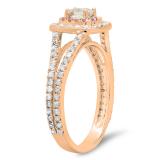 0.95 Carat (Ctw) 10K Rose Gold Cushion Morganite & Round Pink Sapphire & Diamond Bridal Halo Split Shank Engagement Ring 1 CT