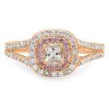 0.95 Carat (Ctw) 10K Rose Gold Cushion Morganite & Round Pink Sapphire & Diamond Bridal Halo Split Shank Engagement Ring 1 CT