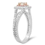 0.95 Carat (Ctw) Two Tone Rose Gold Plated 10K White Gold Cushion Morganite & Round Pink Sapphire & Diamond Bridal Halo Split Shank Engagement Ring 1 CT