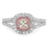 0.95 Carat (Ctw) Two Tone Rose Gold Plated 10K White Gold Cushion Morganite & Round Pink Sapphire & Diamond Bridal Halo Split Shank Engagement Ring 1 CT