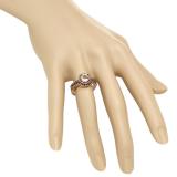 1.60 Carat (ctw) 10K Rose Gold Round Morganite & Black Diamond Ladies Bridal Halo Style Engagement Ring Set