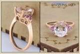 2.15 Carat (ctw) 18K Rose Gold Oval Morganite & Round Pink Sapphire Ladies Bridal Engagement Ring