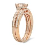 1.35 Carat (ctw) 10K Rose Gold Asscher Morganite & Round White Diamond Ladies Bridal Engagement Ring Set