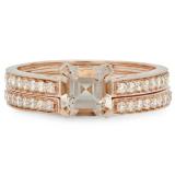 1.35 Carat (ctw) 10K Rose Gold Asscher Morganite & Round White Diamond Ladies Bridal Engagement Ring Set