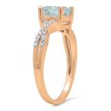 1.45 Carat (ctw) 10K Rose Gold Cushion Aquamarine & Round White Diamond Ladies Swirl Split Shank Bridal Engagement Ring 1 1/2 CT