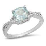 1.45 Carat (ctw) 10K White Gold Cushion Aquamarine & Round White Diamond Ladies Swirl Split Shank Bridal Engagement Ring 1 1/2 CT