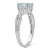 1.45 Carat (ctw) 10K White Gold Cushion Aquamarine & Round White Diamond Ladies Swirl Split Shank Bridal Engagement Ring 1 1/2 CT