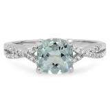1.45 Carat (ctw) 10K White Gold Cushion Aquamarine & Round White Diamond Ladies Swirl Split Shank Bridal Engagement Ring 1 1/2 CT