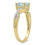 1.45 Carat (ctw) 14K Yellow Gold Cushion Aquamarine & Round White Diamond Ladies Swirl Split Shank Bridal Engagement Ring 1 1/2 CT