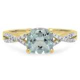 1.45 Carat (ctw) 14K Yellow Gold Cushion Aquamarine & Round White Diamond Ladies Swirl Split Shank Bridal Engagement Ring 1 1/2 CT
