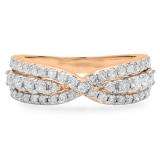 1.00 Carat (ctw) 10K Rose Gold Round White Diamond Ladies Fashion Cocktail Right Hand Ring 1 CT