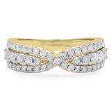 1.00 Carat (ctw) 10K Yellow Gold Round White Diamond Ladies Fashion Cocktail Right Hand Ring 1 CT