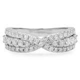 1.00 Carat (ctw) 14K White Gold Round White Diamond Ladies Fashion Cocktail Right Hand Ring 1 CT