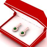 1.10 Carat (ctw) 10K Rose Gold Round Green Emerald & White Diamond Ladies Halo Style Dangling Drop Earrings 1 CT