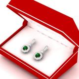 1.10 Carat (ctw) 10K White Gold Round Green Emerald & White Diamond Ladies Halo Style Dangling Drop Earrings 1 CT