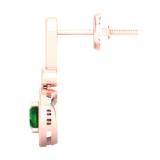 1.10 Carat (ctw) 14K Rose Gold Round Green Emerald & White Diamond Ladies Halo Style Dangling Drop Earrings 1 CT