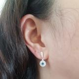0.50 Carat (ctw) 10K White Gold Round Blue & White Diamond Ladies Halo Style Dangling Drop Earrings 1/2 CT