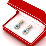 0.50 Carat (ctw) 10K Yellow Gold Round Blue & White Diamond Ladies Halo Style Dangling Drop Earrings 1/2 CT