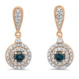 0.50 Carat (ctw) 14K Rose Gold Round Blue & White Diamond Ladies Halo Style Dangling Drop Earrings 1/2 CT