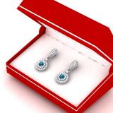 0.50 Carat (ctw) 14K White Gold Round Blue & White Diamond Ladies Halo Style Dangling Drop Earrings 1/2 CT