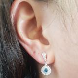 0.50 Carat (ctw) 18K White Gold Round Blue & White Diamond Ladies Halo Style Dangling Drop Earrings 1/2 CT