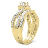 0.60 Carat (ctw) 14K Yellow Gold Round White Diamond Ladies Bridal Swirl Halo Style Split Shank Engagement Ring Set