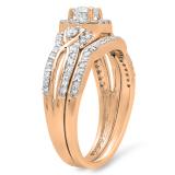 0.95 Carat (ctw) 14K Rose Gold Round White Diamond Ladies Bridal Halo Style Split Shank Engagement Ring Set 1 CT