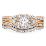 0.95 Carat (ctw) 14K Rose Gold Round White Diamond Ladies Bridal Halo Style Split Shank Engagement Ring Set 1 CT