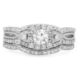 0.95 Carat (ctw) 14K White Gold Round White Diamond Ladies Bridal Halo Style Split Shank Engagement Ring Set 1 CT