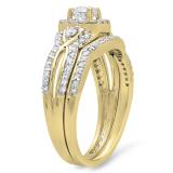 0.95 Carat (ctw) 14K Yellow Gold Round White Diamond Ladies Bridal Halo Style Split Shank Engagement Ring Set 1 CT