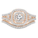 0.90 Carat (ctw) 14K Rose Gold Round White Diamond Ladies Bridal Halo Style Split Shank Engagement Ring Set