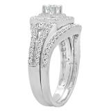 0.90 Carat (ctw) 14K White Gold Round White Diamond Ladies Bridal Halo Style Split Shank Engagement Ring Set