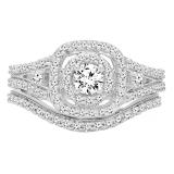 0.90 Carat (ctw) 14K White Gold Round White Diamond Ladies Bridal Halo Style Split Shank Engagement Ring Set